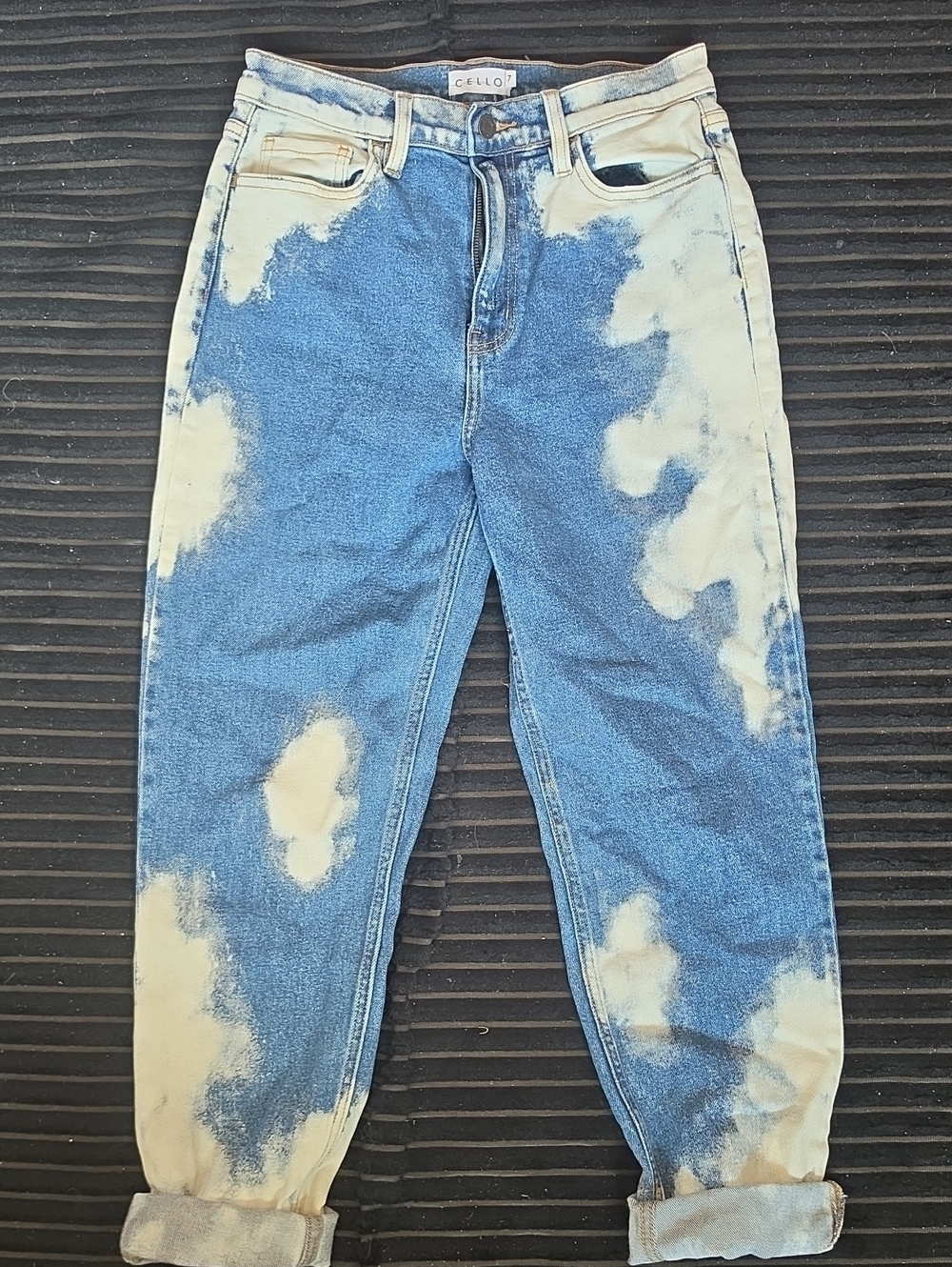 Cello Two-Tone Bleach Effect Mom Jeans — Blue & Cream